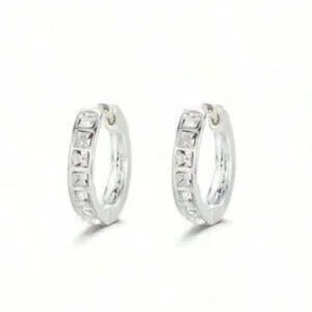 Square-Cut Crystal Hoop Earrings | 925 Sterling Silver Gift Minimalist - Picture 3 of 5